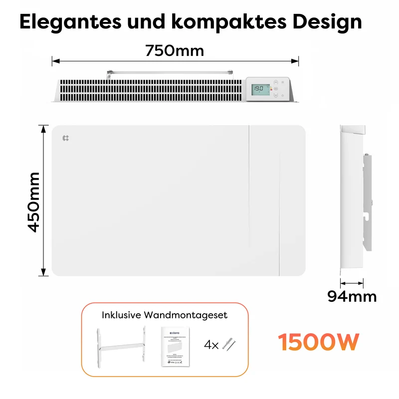 Ciarra Keramikheizung Smart Elektroheizung mit Keramikkern, Wandheizung Energiesparend für Bad & Wohnzimmer, WiFi App-Steuerung & Thermostat, IP24
