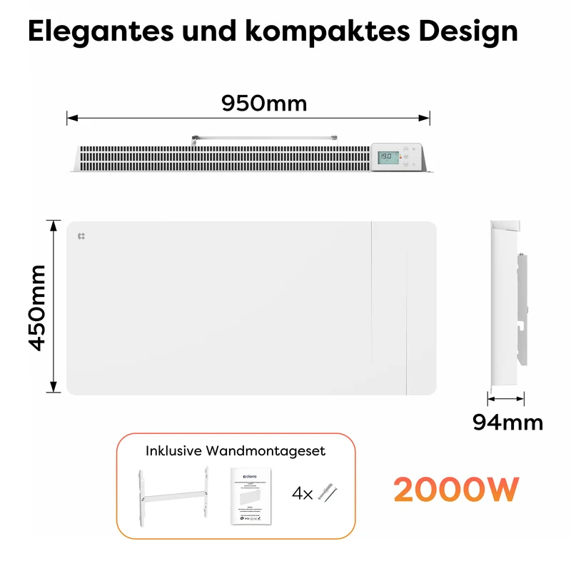 Ciarra Keramikheizung Smart Elektroheizung mit Keramikkern, Wandheizung Energiesparend für Bad & Wohnzimmer, WiFi App-Steuerung & Thermostat, IP24