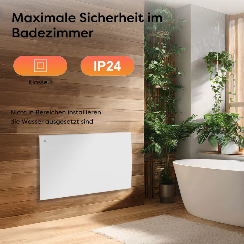 CIARRA Elektroheizung mit Keramikkern, Wandheizung Energiesparend mit Keramik-Wärmespeicher, Digitales Thermostat & IP24 für Bad & Wohnzimmer