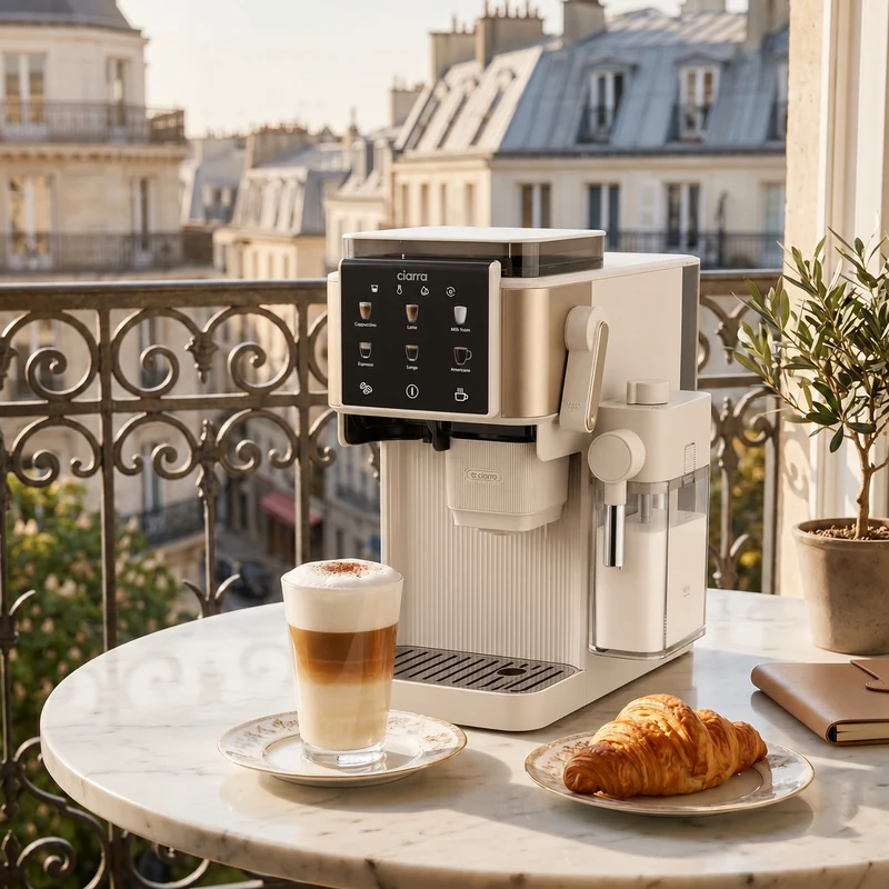 Ciarra Espressomaschine mit Mahlwerk & Siebträger, 15 bar mit PID-Temperatursteuerung und automatischem Milchaufschäumer, Beige | CBSACM-D6