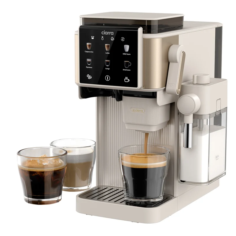 Ciarra Espressomaschine mit Mahlwerk & Siebträger, 15 bar mit PID-Temperatursteuerung und automatischem Milchaufschäumer, Beige | CBSACM-D6