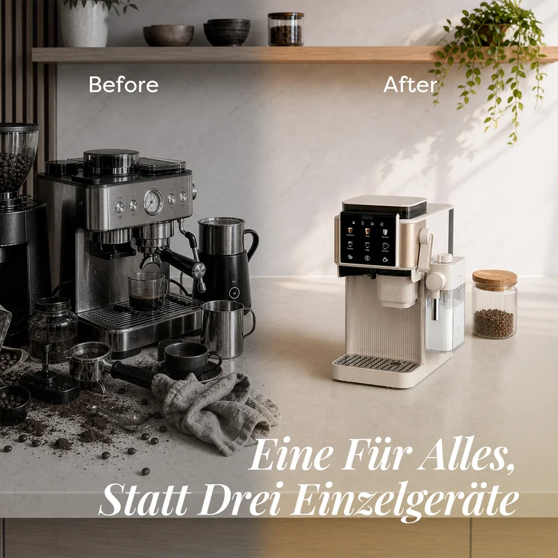 Ciarra Espressomaschine mit Mahlwerk & Siebträger, 15 bar mit PID-Temperatursteuerung und automatischem Milchaufschäumer, Beige | CBSACM-D6