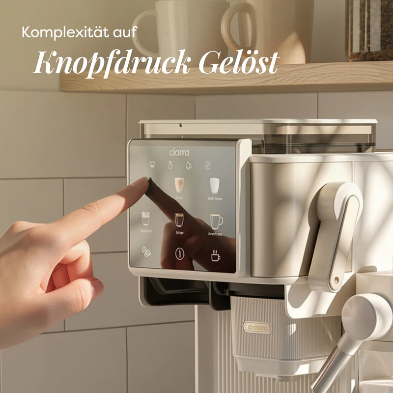 Ciarra Espressomaschine mit Mahlwerk & Siebträger, 15 bar mit PID-Temperatursteuerung und automatischem Milchaufschäumer, Beige | CBSACM-D6