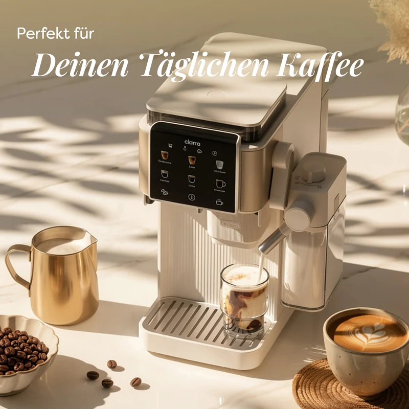 Ciarra Espressomaschine mit Mahlwerk & Siebträger, 15 bar mit PID-Temperatursteuerung und automatischem Milchaufschäumer, Beige | CBSACM-D6