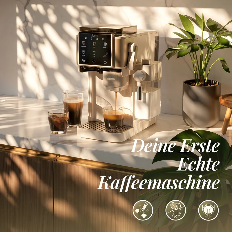 Ciarra Espressomaschine mit Mahlwerk & Siebträger, 15 bar mit PID-Temperatursteuerung und automatischem Milchaufschäumer, Beige | CBSACM-D6