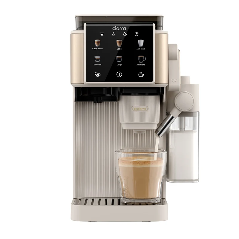 Ciarra Espressomaschine mit Mahlwerk & Siebträger, 15 bar mit PID-Temperatursteuerung und automatischem Milchaufschäumer, Beige | CBSACM-D6
