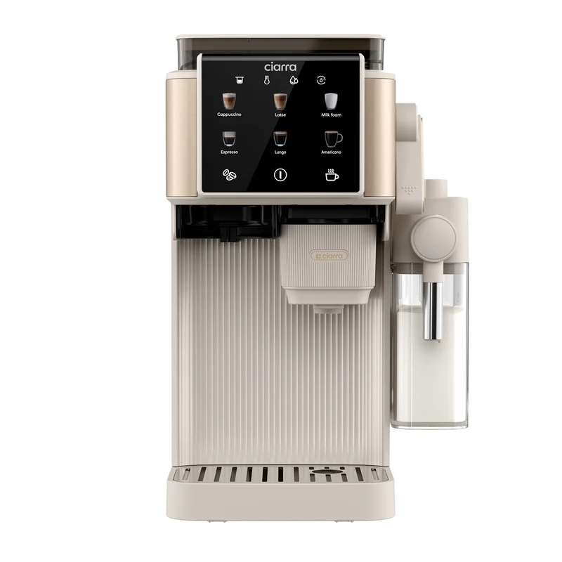 Ciarra Espressomaschine mit Mahlwerk & Siebträger, 15 bar mit PID-Temperatursteuerung und automatischem Milchaufschäumer, Beige | CBSACM-D6
