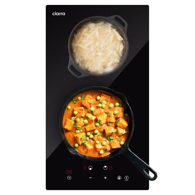 Ciarra 29cm Induktionskochfeld Autark, 2 Zonen, 3000W Doppel-Induktionsplatte, Elektro-Kochfeld mit Kindersicherung und Timer | CRGDBIH2