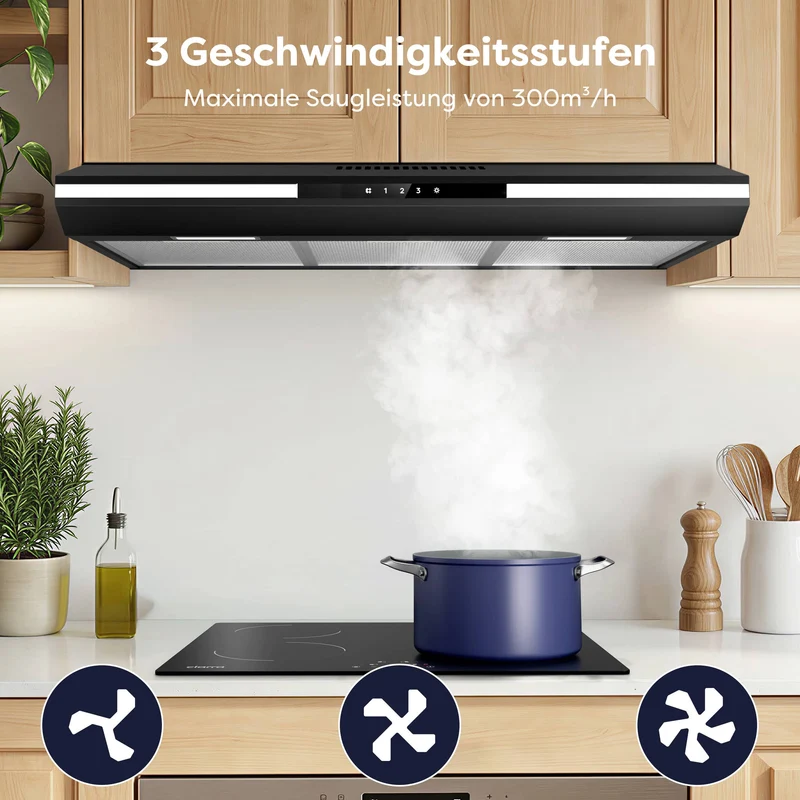 Ciarra 90cm Unterbau Flachbildschirm Dunstabzugshaube, Umluft o Abluft, Touch-Bedienung, 3 Leistungsstufen | CBCB90921