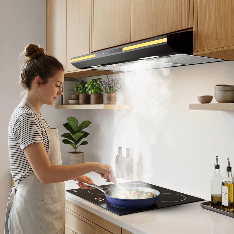 Ciarra 90cm Unterbau Flachbildschirm Dunstabzugshaube, Umluft o Abluft, Touch-Bedienung, 3 Leistungsstufen | CBCB90921