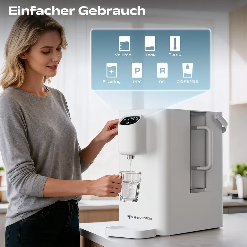 Ciarra x Susgreenable Heißwasserspender 4-in-1 umkehrosmoseanlage, 3 Sek. Heiß, Ohne Installation, Inklusive Filter, 3:1 Wassereffizienz | SGIWDR04-W