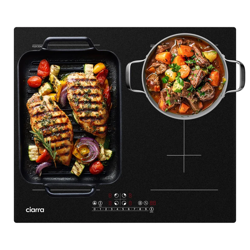 Ciarra Premium-Set: 90cm Wandhaube + 60cm Induktionskochfeld 4 Zonen