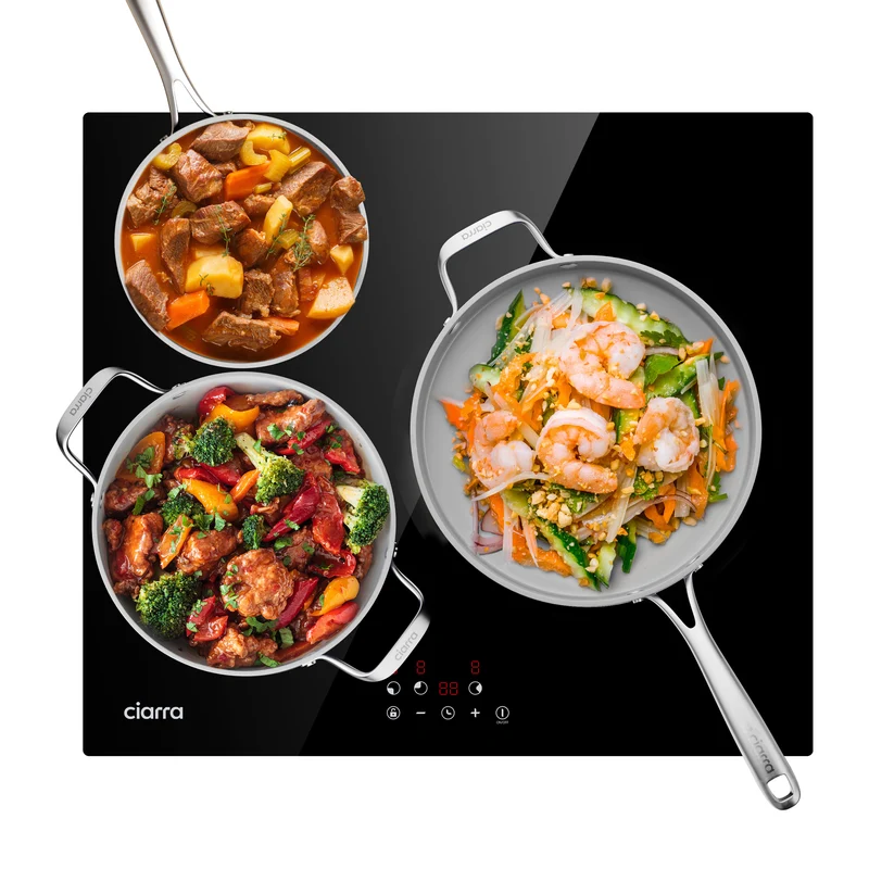Ciarra 60cm Compact-Set: Einbauhaube + 3-Zonen Induktionskochfeld