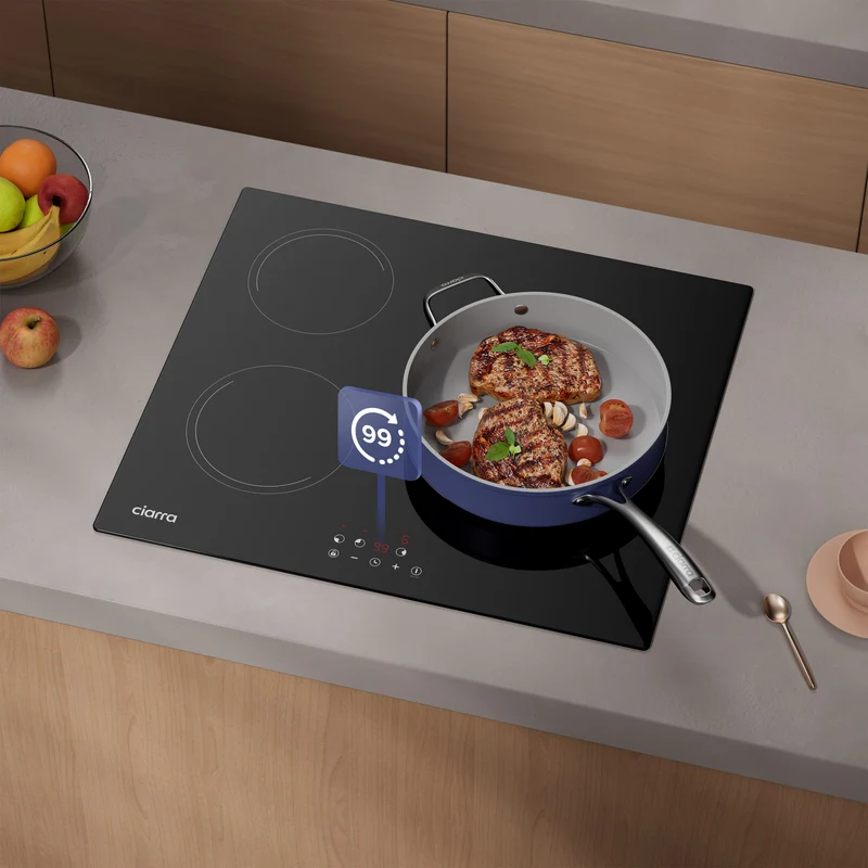 Ciarra 60cm Compact-Set: Einbauhaube + 3-Zonen Induktionskochfeld