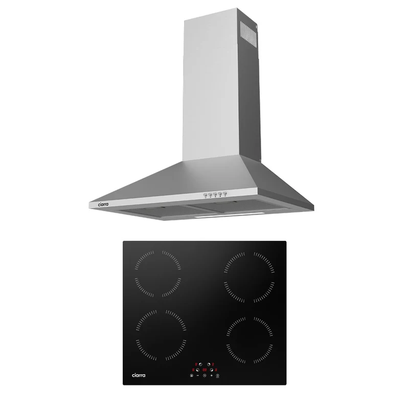 Ciarra 60cm Classic-Set: Wandhaube + 4-Zonen Induktionskochfeld