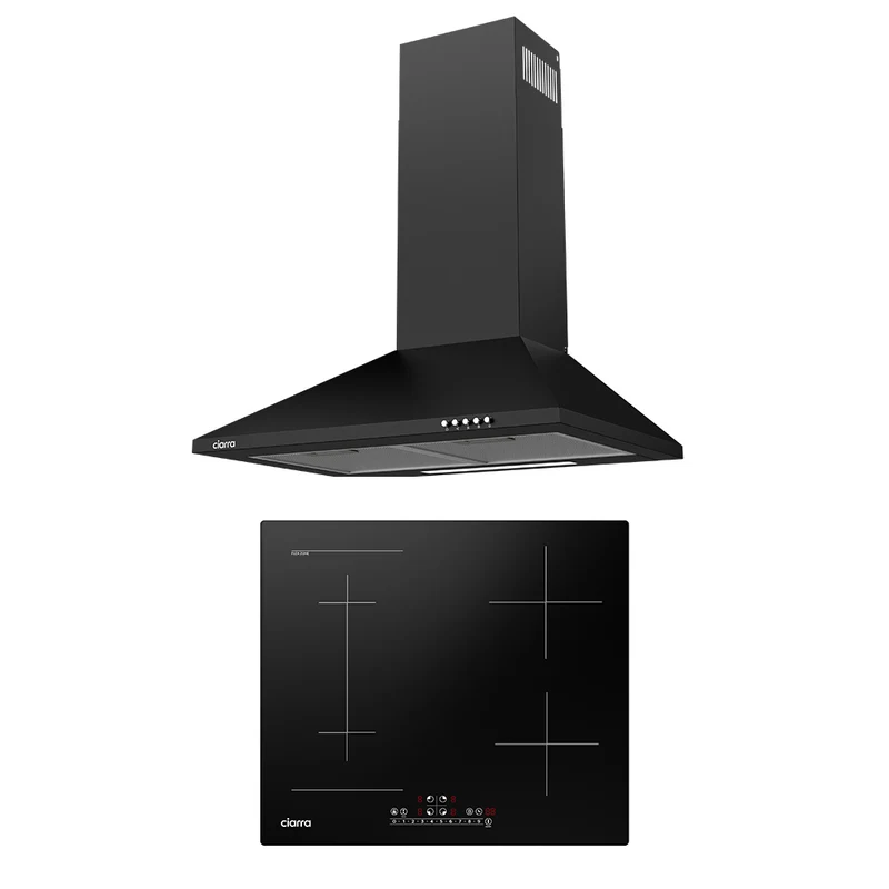 Ciarra 60cm Classic-Set: Wandhaube + 4-Zonen Induktionskochfeld