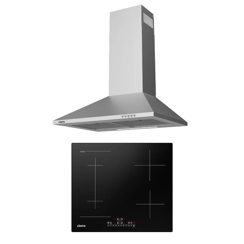 Ciarra 60cm Classic-Set: Wandhaube + 4-Zonen Induktionskochfeld