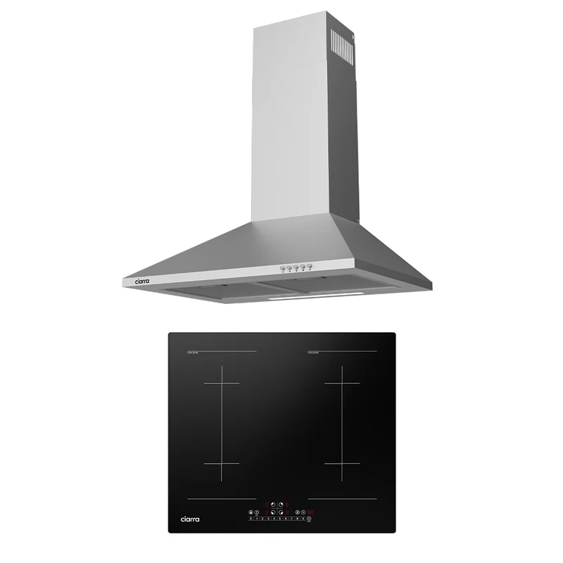 Ciarra 60cm Classic-Set: Wandhaube + 4-Zonen Induktionskochfeld