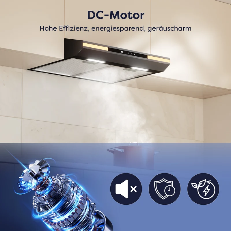 Ciarra 60cm Unterbau Dunstabzugshaube Flachschirm, Touch Steuerung, LED Beleuchtung, Aktivkohlefilter | CBCB6921
