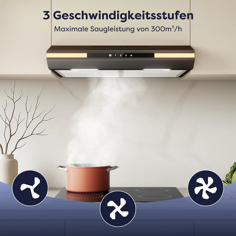 Ciarra 60cm Unterbau Dunstabzugshaube Flachschirm, Touch Steuerung, LED Beleuchtung, Aktivkohlefilter | CBCB6921
