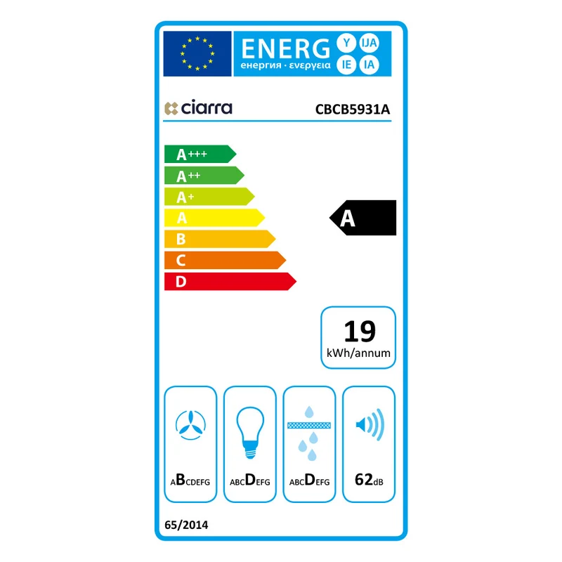 Ciarra 52cm Einbau Dunstabzugshaube Unterbau A Klasse, Umluft & Abluft, LED | CBCB5931A