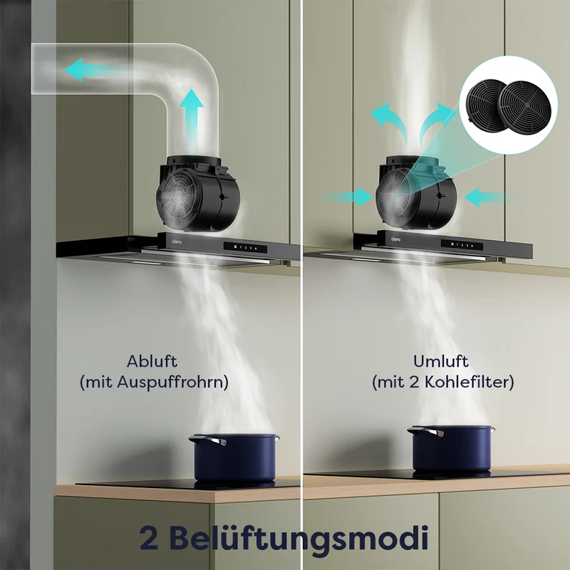 Ciarra 60cm Flachschirmhaube Einbau-Dunstabzugshaube ausziehbar Klasse A+, Touch, LED-Beleuchtung | CBCB6909A