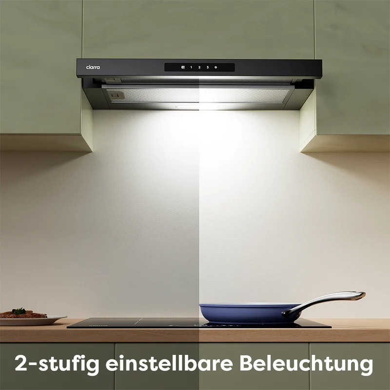 Ciarra 60cm Flachschirmhaube Einbau-Dunstabzugshaube ausziehbar Klasse A+, Touch, LED-Beleuchtung | CBCB6909A