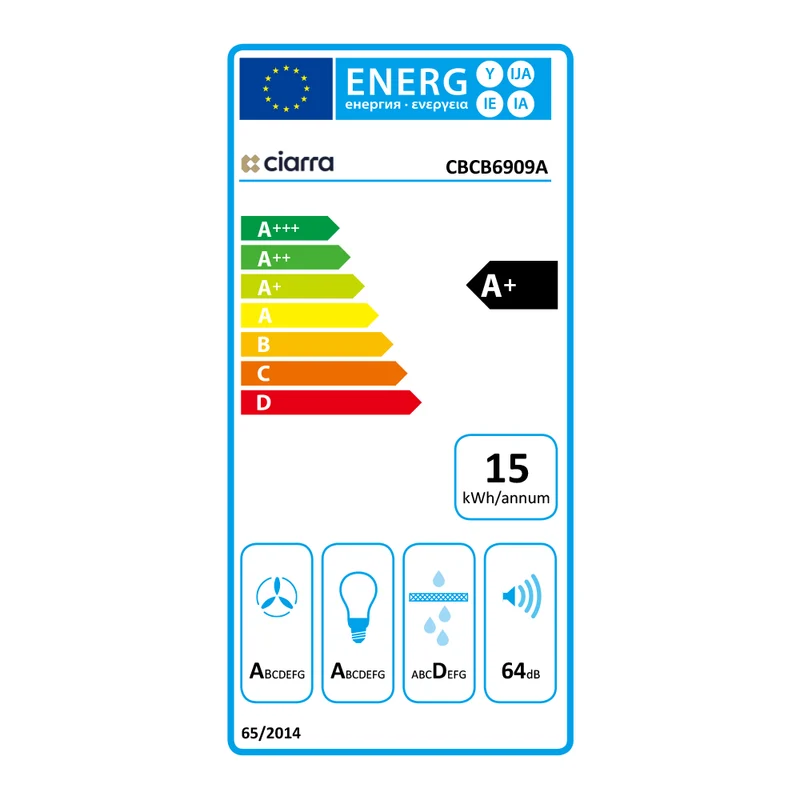 Ciarra 60cm Flachschirmhaube Einbau-Dunstabzugshaube ausziehbar Klasse A+, Touch, LED-Beleuchtung | CBCB6909A