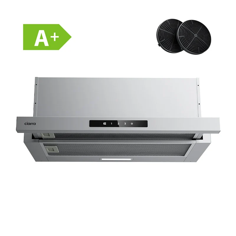 Ciarra 60cm Flachschirmhaube Einbau-Dunstabzugshaube ausziehbar Klasse A+, Dunstabzugshaube Unterbau Ausziehbar Flach, Touch, LED-Beleuchtung | CBCS6909A