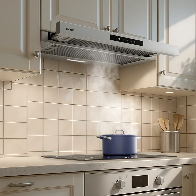 Ciarra 60cm Flachschirmhaube Einbau-Dunstabzugshaube ausziehbar Klasse A+, Dunstabzugshaube Unterbau Ausziehbar Flach, Touch, LED-Beleuchtung | CBCS6909A