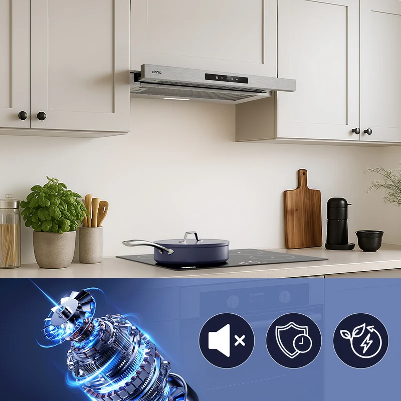Ciarra 60cm Flachschirmhaube Einbau-Dunstabzugshaube ausziehbar Klasse A+, Dunstabzugshaube Unterbau Ausziehbar Flach, Touch, LED-Beleuchtung | CBCS6909A