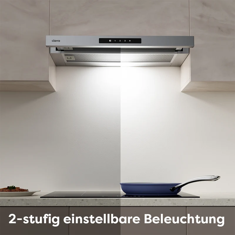 Ciarra 60cm Flachschirmhaube Einbau-Dunstabzugshaube ausziehbar Klasse A+, Dunstabzugshaube Unterbau Ausziehbar Flach, Touch, LED-Beleuchtung | CBCS6909A