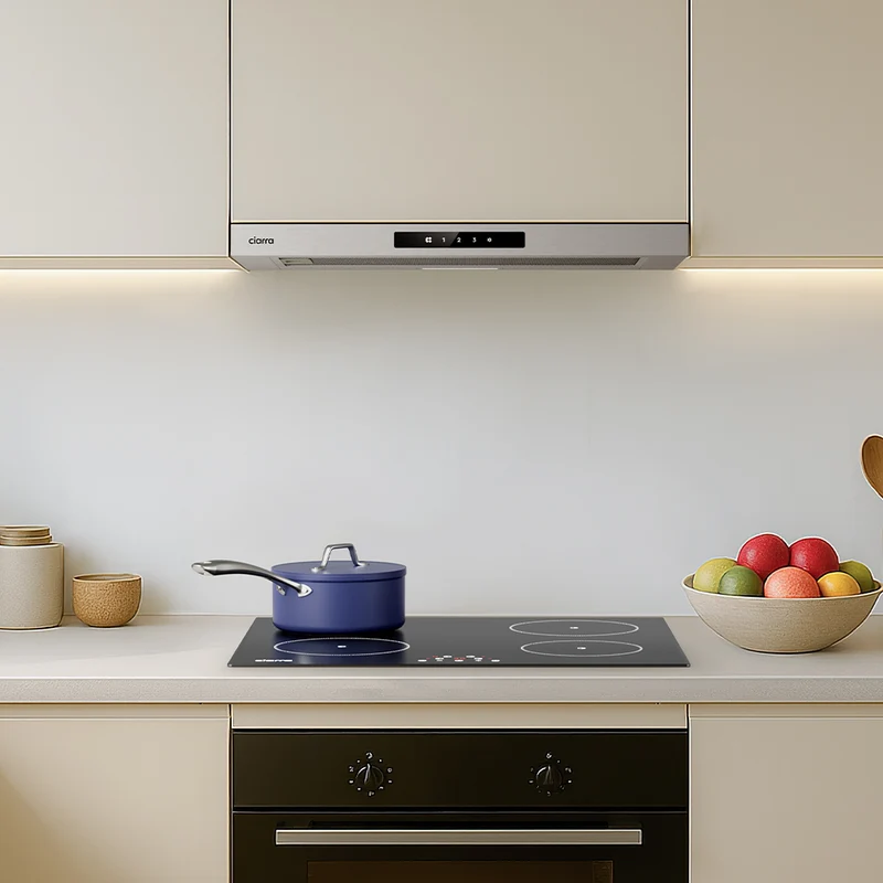 Ciarra 60cm Flachschirmhaube Einbau-Dunstabzugshaube ausziehbar Klasse A+, Dunstabzugshaube Unterbau Ausziehbar Flach, Touch, LED-Beleuchtung | CBCS6909A