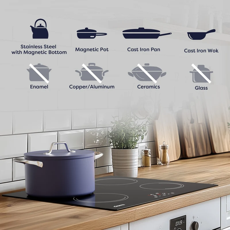 CIARRA Induktionskochfeld Autark Einbau 4 platten 9 Leistungsstufen | CABBIH4-E