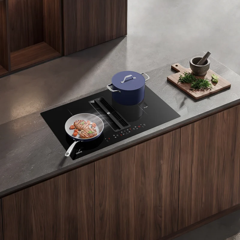 Ciarra ONE Induktionskochfeld mit Dunstabzug Ultra 830 mm mit integriertem Plasma⁺-System und Boost und Flexzone CBBEH834BBFF-OW