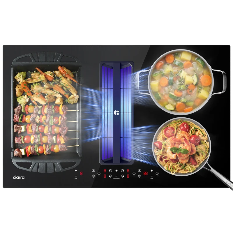 Ciarra ONE Induktionskochfeld mit Dunstabzug Ultra 830 mm mit integriertem Plasma⁺-System und Boost und Flexzone CBBEH834BBFF-OW