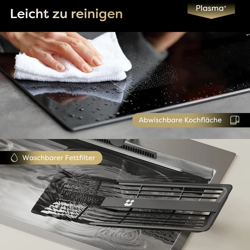 Ciarra ONE Induktionskochfeld mit Dunstabzug Kompakt 590 mm mit integriertem Plasma⁺-System und Boost und Flexzone CBBEH594BBFF-OW