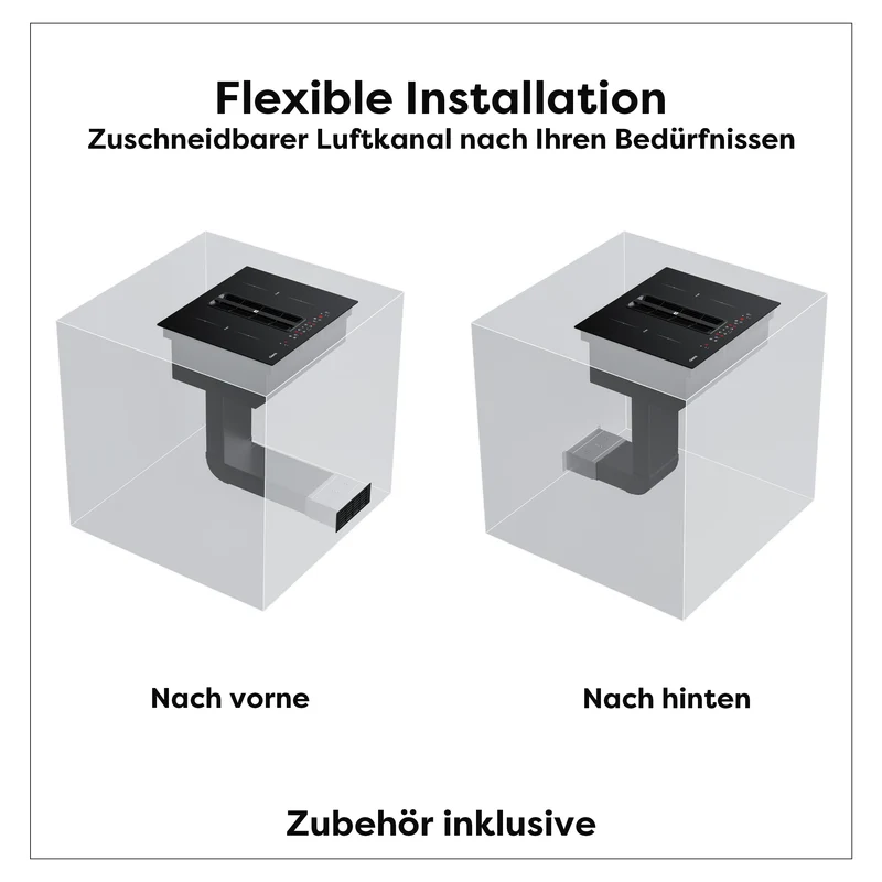 Ciarra ONE Induktionskochfeld mit Dunstabzug Kompakt 590 mm mit integriertem Plasma⁺-System und Boost und Flexzone CBBEH594BBFF-OW