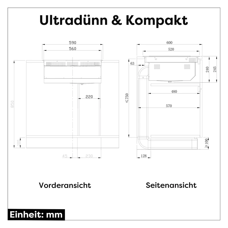 Ciarra ONE Induktionskochfeld mit Dunstabzug Kompakt 590 mm mit integriertem Plasma⁺-System und Boost und Flexzone CBBEH594BBFF-OW