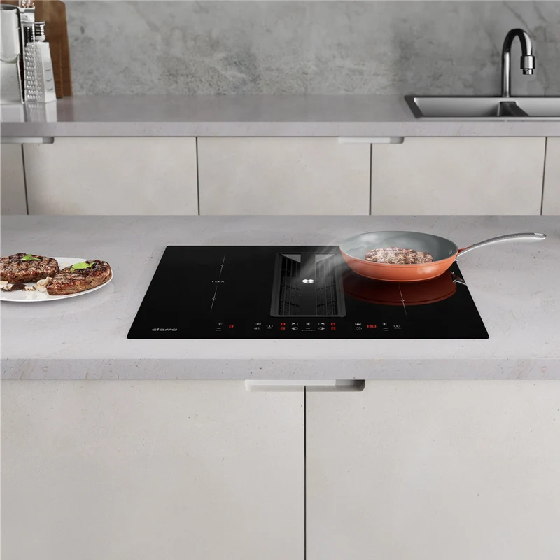 Ciarra ONE Induktionskochfeld mit Dunstabzug Kompakt 590 mm mit integriertem Plasma⁺-System und Boost und Flexzone CBBEH594BBFF-OW