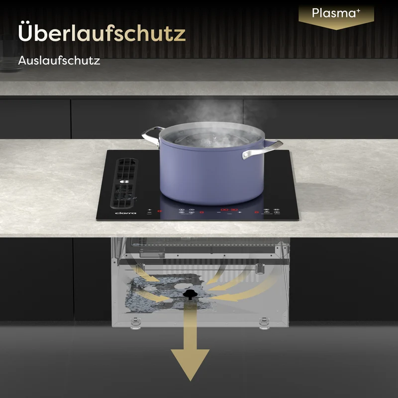 Ciarra ONE Induktionskochfeld mit Dunstabzug Domino 390 mm mit integriertem Plasma⁺-System und Boost und Flexzone CBBEH392BF-OW