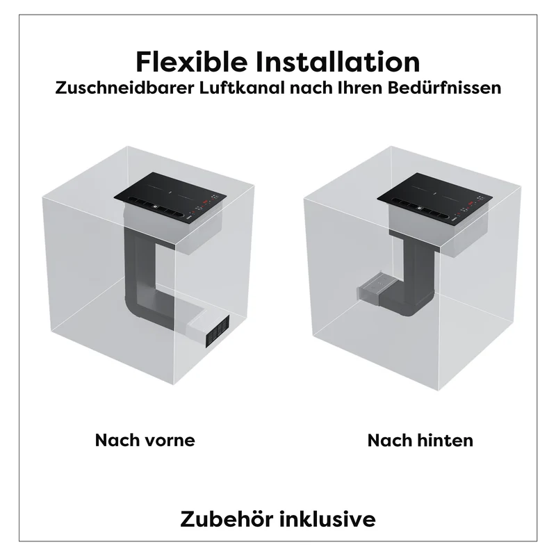 Ciarra ONE Induktionskochfeld mit Dunstabzug Domino 390 mm mit integriertem Plasma⁺-System und Boost und Flexzone CBBEH392BF-OW