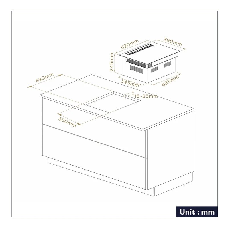 Ciarra ONE Induktionskochfeld mit Dunstabzug Domino 390 mm mit integriertem Plasma⁺-System und Boost und Flexzone CBBEH392BF-OW