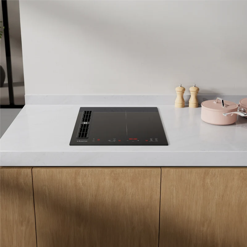 Ciarra ONE Induktionskochfeld mit Dunstabzug Domino 390 mm mit integriertem Plasma⁺-System und Boost und Flexzone CBBEH392BF-OW