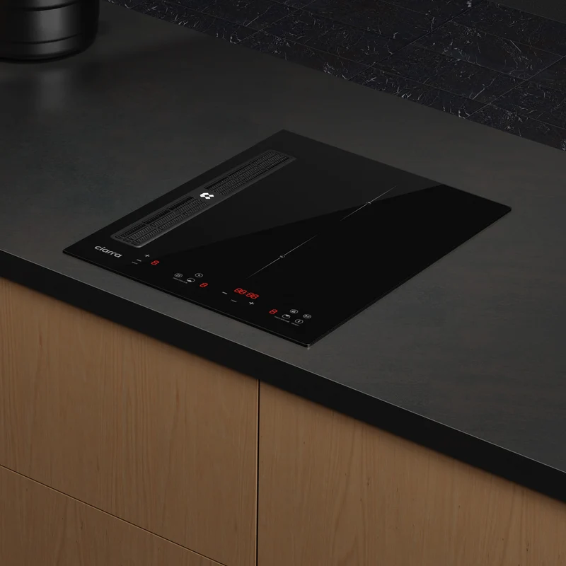 Ciarra ONE Induktionskochfeld mit Dunstabzug Domino 390 mm mit integriertem Plasma⁺-System und Boost und Flexzone CBBEH392BF-OW