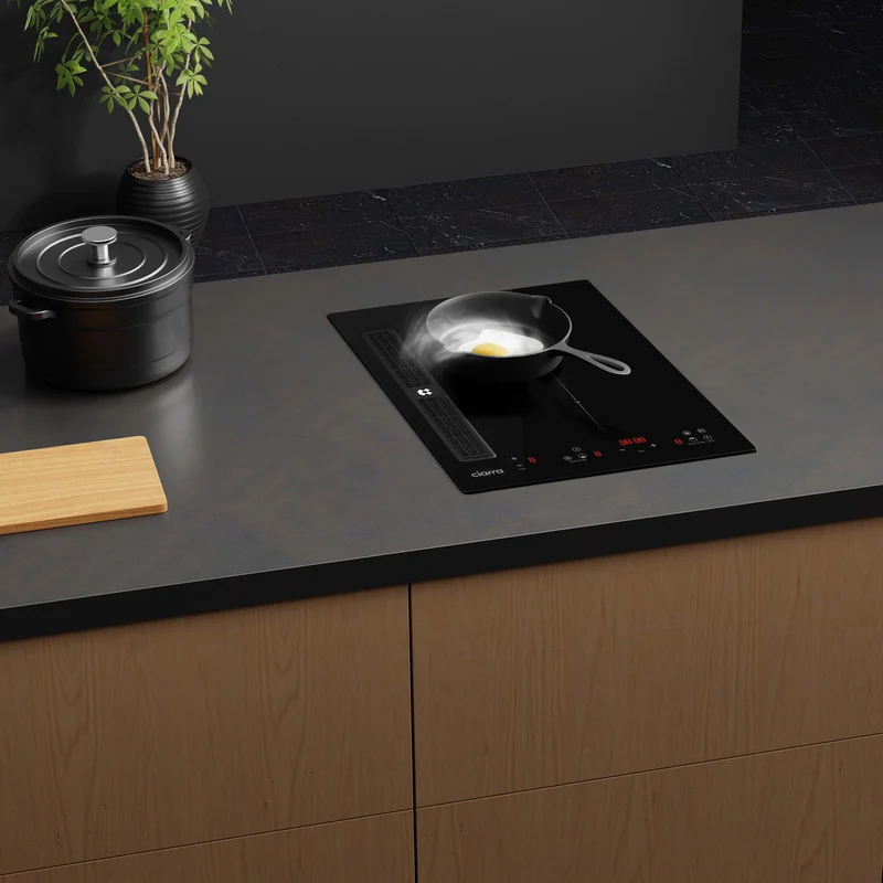 Ciarra ONE Induktionskochfeld mit Dunstabzug Domino 390 mm mit integriertem Plasma⁺-System und Boost und Flexzone CBBEH392BF-OW