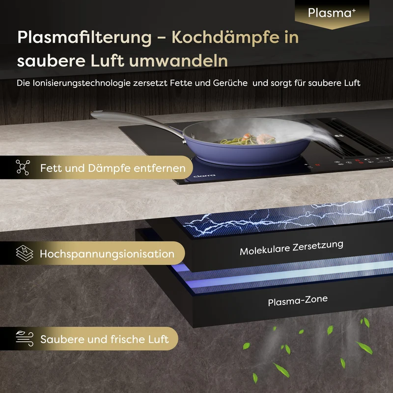 Ciarra ONE Induktions-Abzugskochfeld Ultra 830 mm mit integriertem Plasma⁺-System und Boost und Flexzone CBBEH834BBF-OW