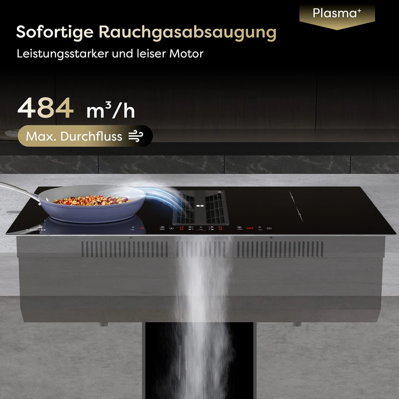 Ciarra ONE Induktions-Abzugskochfeld Ultra 830 mm mit integriertem Plasma⁺-System und Boost und Flexzone CBBEH834BBF-OW