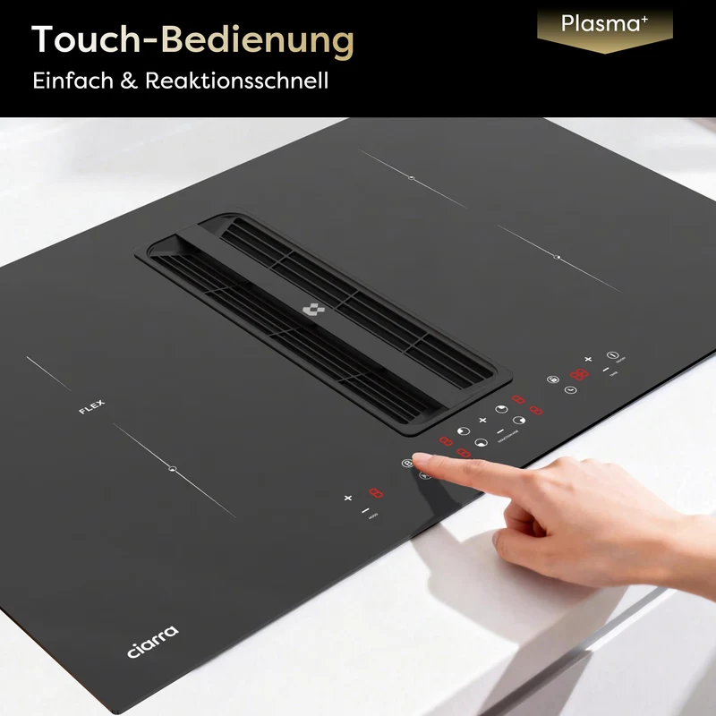 Ciarra ONE Induktions-Abzugskochfeld Ultra 830 mm mit integriertem Plasma⁺-System und Boost und Flexzone CBBEH834BBF-OW