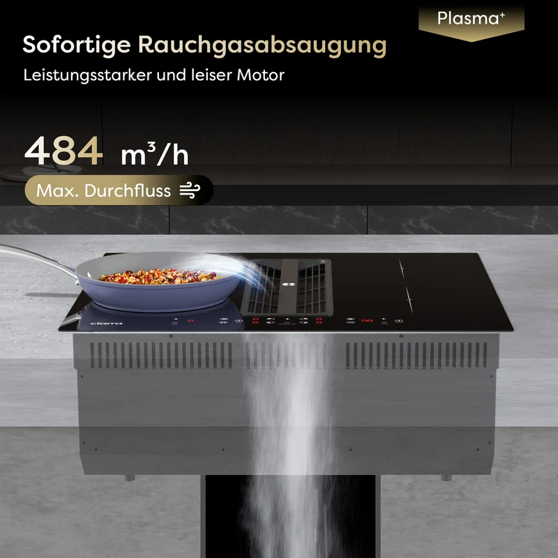 Ciarra ONE Induktions-Abzugskochfeld Kompakt 590 mm mit integriertem Plasma⁺-System und Boost und Flexzone CBBEH594BBF-OW